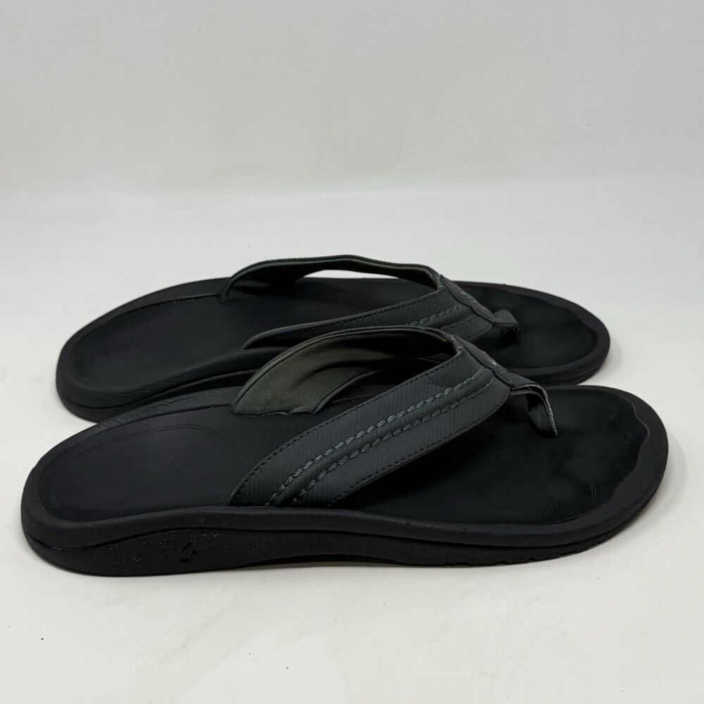 Olukai Hokua Sandals Flip Flops Mens 13 Gray Green Thong Comfort Casual Beach
